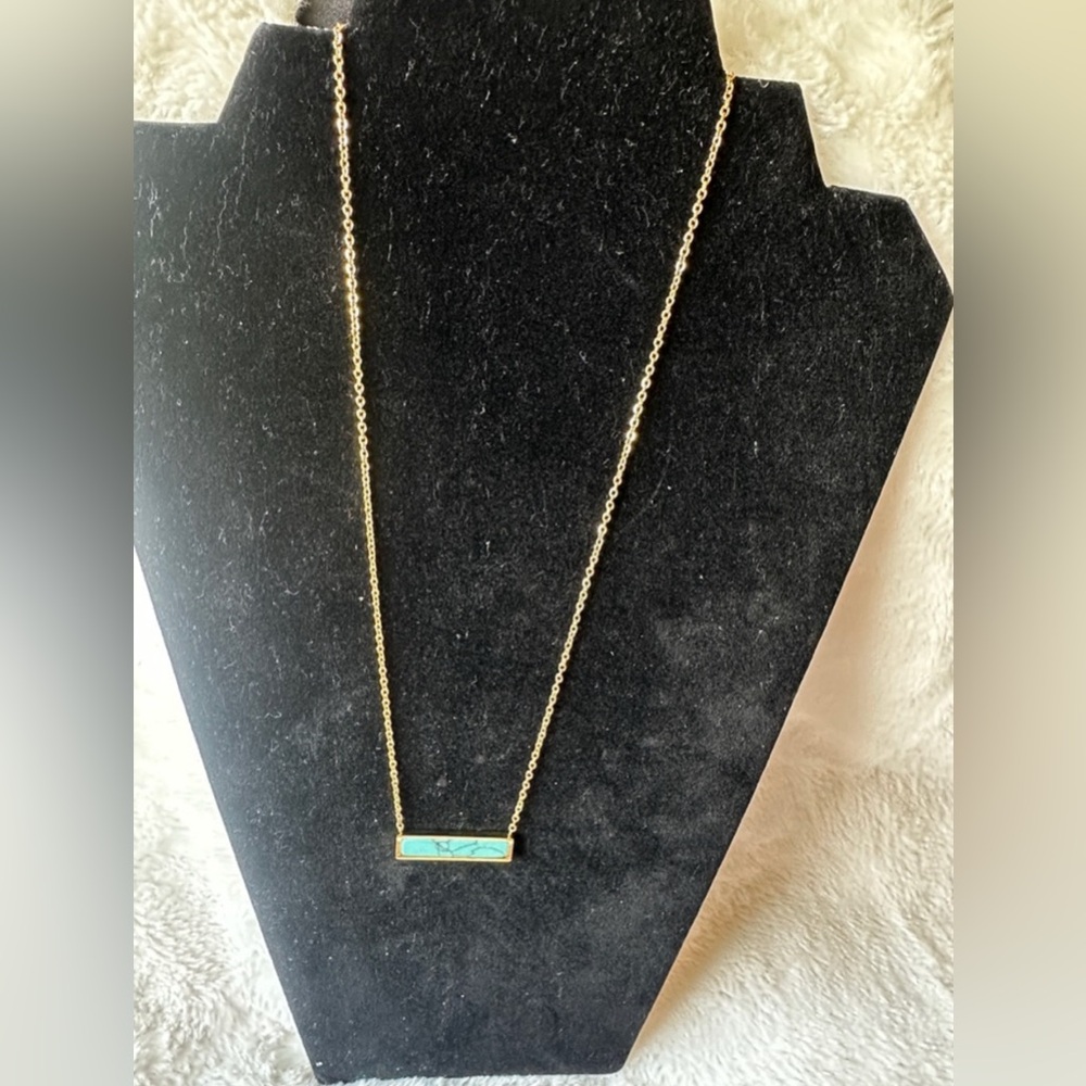 Plunder Gold Chain Necklace with Turquoise Bar Pendant